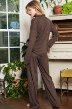 Load image into Gallery viewer, Black Ribbed Henley Shirt and Wide Leg Pants Loungewear Set
