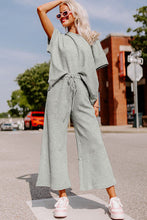 Load image into Gallery viewer, Gray Textured Loose Fit T Shirt and Drawstring Pants Set
