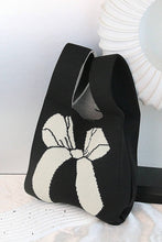 Load image into Gallery viewer, Black Colorblock Bowknot Pattern Knitted Tote Bag
