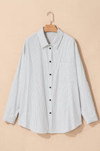 Load image into Gallery viewer, White Stripe Rolled Tab Sleeve Buttoned Plus Size Shirt
