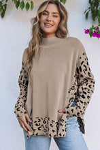 Load image into Gallery viewer, Khaki Leopard High Neck Side Slit Oversized Sweater
