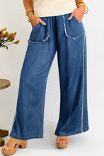 Load image into Gallery viewer, Sail Blue High Waist Pocket Distressed Trim Wide Leg Plus Size Jeans
