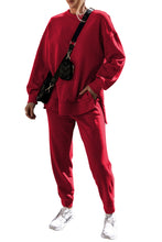 Load image into Gallery viewer, Racing Red Solid Color High Low Pullover and Pants Set
