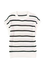 Load image into Gallery viewer, White Striped Pattern Batwing Short Sleeve Knit Sweater
