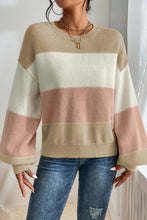 Load image into Gallery viewer, Dusty Pink Color Block Lantern Sleeve Drop Shoulder Sweater
