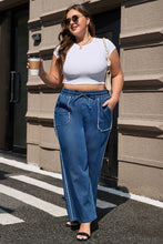 Load image into Gallery viewer, Sail Blue High Waist Pocket Distressed Trim Wide Leg Plus Size Jeans
