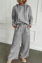 Load image into Gallery viewer, Gray Solid Color Drawstring Hoodie and Wide Leg Pants Set
