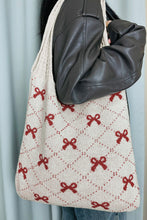 Load image into Gallery viewer, Fiery Red Bow Argyle Pattern Cable Knit Shoulder Bag
