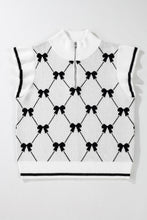 Load image into Gallery viewer, Black Preppy Bow Print Zipped Collar Knit Top
