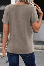 Load image into Gallery viewer, Pale Khaki Button Strappy V Neck Plain Ribbed Tee
