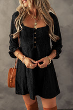 Load image into Gallery viewer, Black Lace Crochet Buttoned Square Neck Shift Mini Dress
