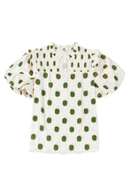 Load image into Gallery viewer, Apricot Polka Dot Print Smocked Notched Neck Balloon Sleeve Blouse
