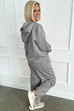 Load image into Gallery viewer, Gray Solid Color Drawstring Hoodie and Wide Leg Pants Set
