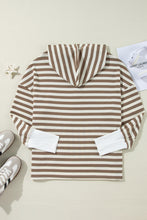 Load image into Gallery viewer, Brown Stripe Drop Sleeve Plus Size Henley Hoodie
