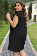 Load image into Gallery viewer, Black Plain Keyhole Back Ruffle Plus Mini Dress
