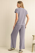 Load image into Gallery viewer, Wild Wind Solid Corded Short Sleeve T Shirt and Wide Leg Pants Set
