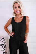 Load image into Gallery viewer, Black Crinkled U Neck Tank Top and Wide Leg Pants Set
