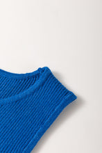 Load image into Gallery viewer, Dark Blue Solid Ribbed Knit Sheath Sleeveless Midi Sweater Dress
