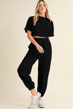 Load image into Gallery viewer, White Lattice Textured Cropped Tee and Jogger Pants Set
