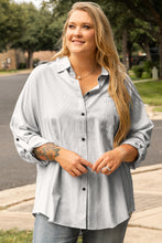 Load image into Gallery viewer, White Stripe Rolled Tab Sleeve Buttoned Plus Size Shirt
