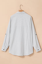 Load image into Gallery viewer, White Stripe Rolled Tab Sleeve Buttoned Plus Size Shirt
