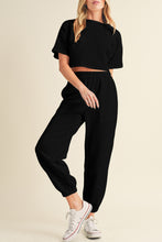 Load image into Gallery viewer, White Lattice Textured Cropped Tee and Jogger Pants Set
