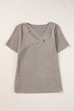 Load image into Gallery viewer, Pale Khaki Button Strappy V Neck Plain Ribbed Tee
