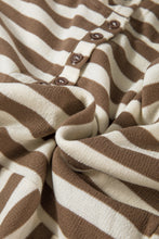 Load image into Gallery viewer, Brown Stripe Drop Sleeve Plus Size Henley Hoodie
