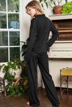 Load image into Gallery viewer, Black Ribbed Henley Shirt and Wide Leg Pants Loungewear Set
