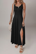 Load image into Gallery viewer, Black Sleeveless Scoop Neck Flared Split Midi Dress
