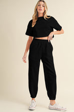 Load image into Gallery viewer, White Lattice Textured Cropped Tee and Jogger Pants Set
