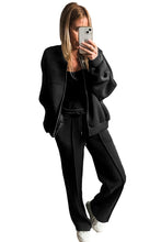 Load image into Gallery viewer, Black Seamed Zipper Jacket and Drawstring Waist Pants Set
