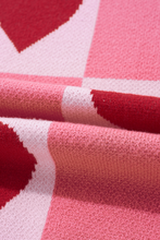 Load image into Gallery viewer, Pink Plus Size Heart Checkered Colorblock Lantern Sleeve Sweater
