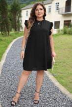 Load image into Gallery viewer, Black Plain Keyhole Back Ruffle Plus Mini Dress
