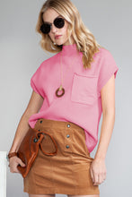 Load image into Gallery viewer, Pink Patch Pocket Ribbed Knit Short Sleeve Sweater
