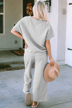 Load image into Gallery viewer, Gray Textured Loose Fit T Shirt and Drawstring Pants Set
