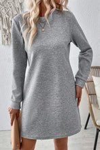 Load image into Gallery viewer, Gray Solid Color Textured Long Sleeve Shift Dress
