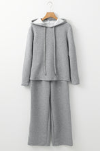 Load image into Gallery viewer, Gray Solid Color Drawstring Hoodie and Wide Leg Pants Set
