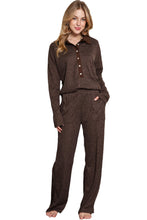 Load image into Gallery viewer, Black Ribbed Henley Shirt and Wide Leg Pants Loungewear Set
