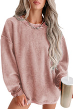 Load image into Gallery viewer, Pink Solid Ribbed Round Neck Pullover Sweatshirt
