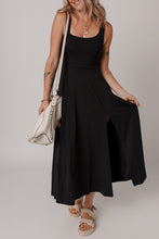 Load image into Gallery viewer, Black Sleeveless Scoop Neck Flared Split Midi Dress
