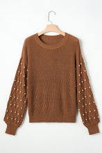 Load image into Gallery viewer, Chestnut Beaded Drop Shoulder Round Neck Sweater
