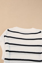 Load image into Gallery viewer, White Striped Pattern Batwing Short Sleeve Knit Sweater
