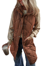 Load image into Gallery viewer, Coffee Puffer Quilted Stand Collar Pocketed Vest Coat
