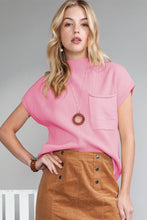 Load image into Gallery viewer, Pink Patch Pocket Ribbed Knit Short Sleeve Sweater
