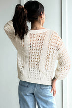 Load image into Gallery viewer, White Hollow Out Knit Bracelet Sleeve Drop Shoulder Sweater
