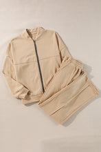 Load image into Gallery viewer, Apricot Solid Seamed Zipper Jacket and Drawstring Waist Pants Set
