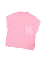 Load image into Gallery viewer, Pink Patch Pocket Ribbed Knit Short Sleeve Sweater
