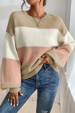 Load image into Gallery viewer, Dusty Pink Color Block Lantern Sleeve Drop Shoulder Sweater
