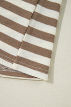 Load image into Gallery viewer, Brown Stripe Drop Sleeve Plus Size Henley Hoodie
